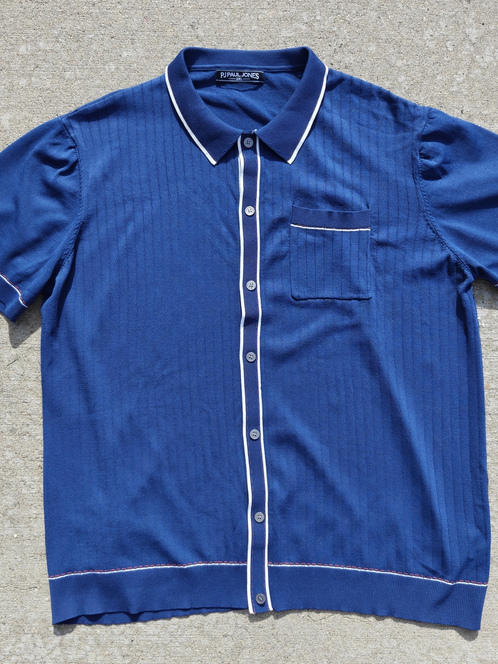 PJ Paul Jones Mens Knit Polo Shirt 2XL Blue Full Button Down Vintage Style